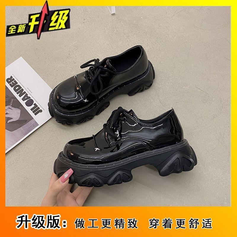 British style black platform shoes women's spring and summer new niche with skirt small leather shoes lace-up versatile single shoes