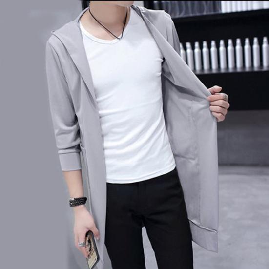 Men Trench Windbreaker Large Neckline Solid Color Slim Mid-length Draping Overcoat Outwear Cloak Streetwear