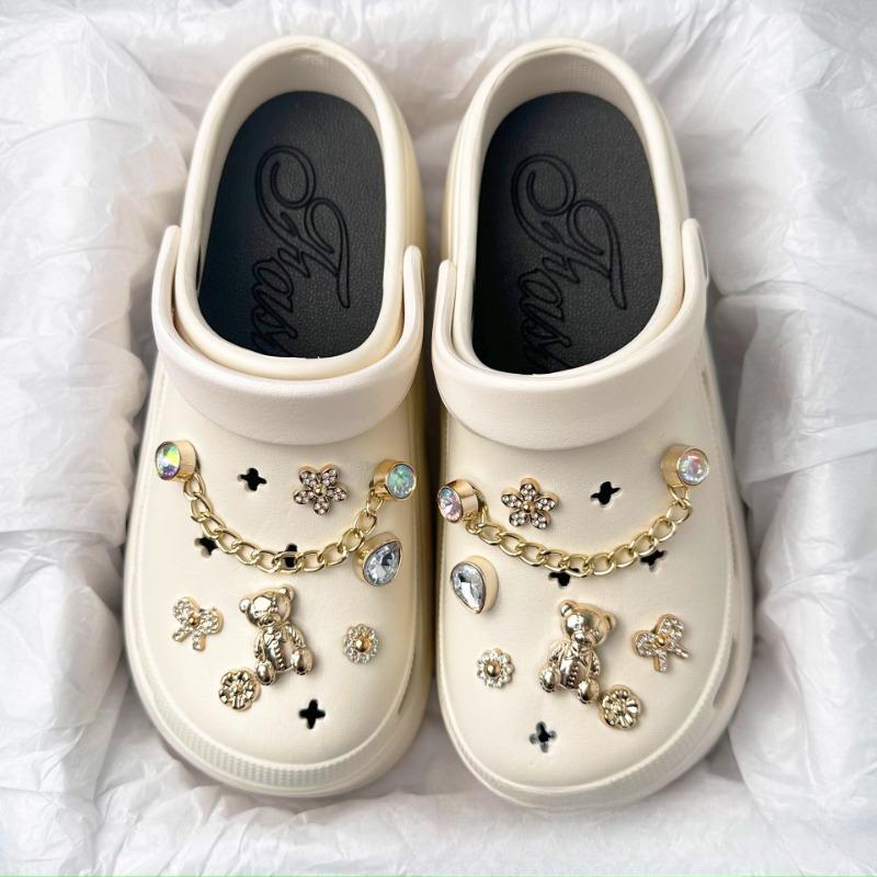 Shoe Charm for Crocs DIY Premium Cartoon Bear Metal Chain Diamond Shoe Decoration Buckle for Croc Charms Hole Shoes Accessories