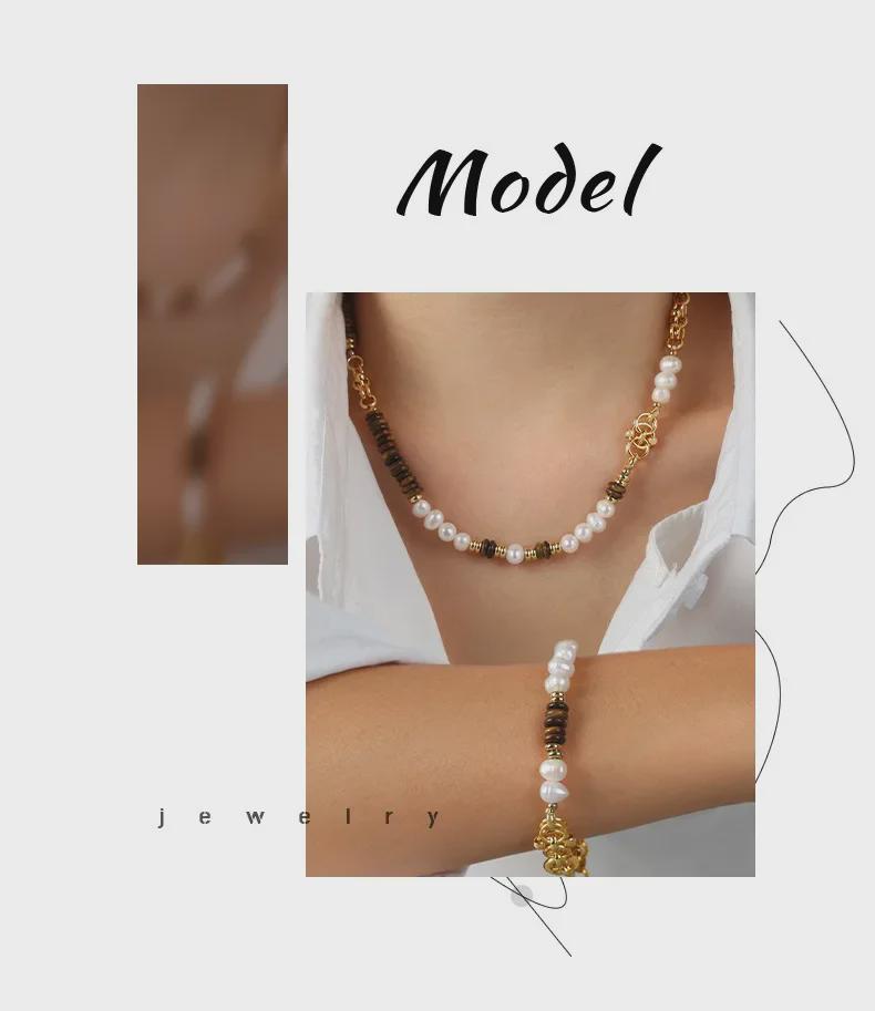 Europejski i Amerykański Styl Pałacowy Kamień Tygrysie Oko i Perła Słodkowodna Ręcznie Robiony Naszyjnik Bransoletka