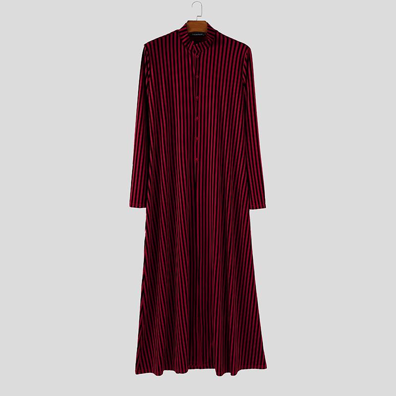 

INCERUN Мужские осенние кардиганы с длинным рукавом на пуговицах, в полоску, с высоким разрезом S красный