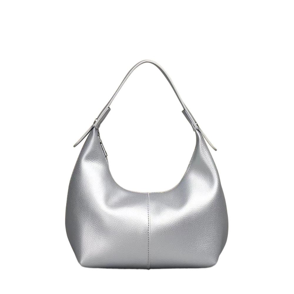 Large Capacity Lichee Pattern Shoulder Bag Korean Style French Style Handbag  Girls/Female серебряный