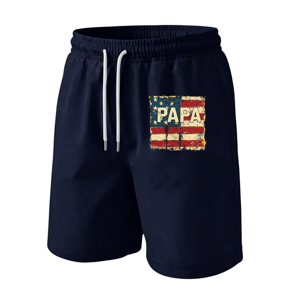 Men's Drawstring Waist Casual Shorts with Flag Graphic Elastic Adjustable Fit Lightweight Relaxed Style for Everyday Wear