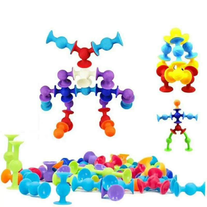 19 PCS Suckers Assembled Toys Funny Silicone Block Model Construction Toy Sucker Suction Cup Educational Building Block Kids Toy