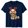 Poodle Dog Christmas Holidays Unisexs Unisexs Graphic Tee Reindeer Antlers Lights