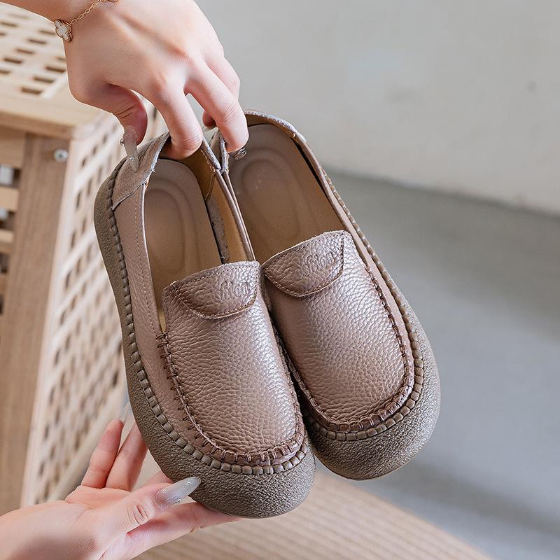 Leather new soft-soled casual beef tendon sole non-slip pedal flat leather shoes comfortable single shoes