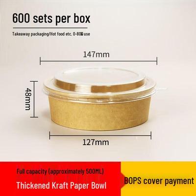 JingJingRS 500ml Disposable Kraft Paper Round Meal Boxes with Clear Lids