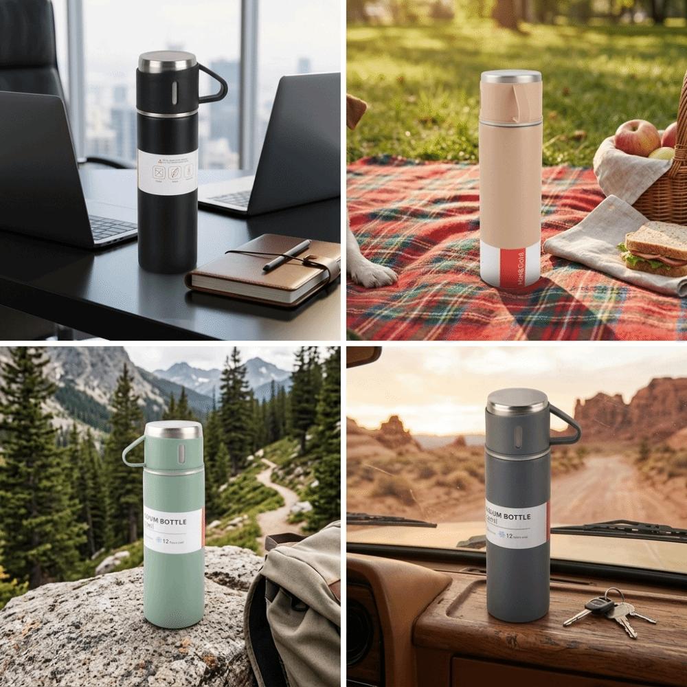 Large Capacity Outdoor Thermos Double Wall Travel Bottle Durable Drinking Cup  Travel чёрный