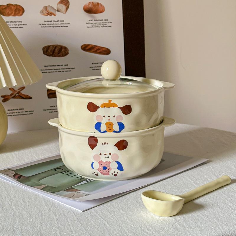 Cute ceramic instant noodle bowl binaural soup bowl instant noodle bowl oat salad rice bowl household tableware
