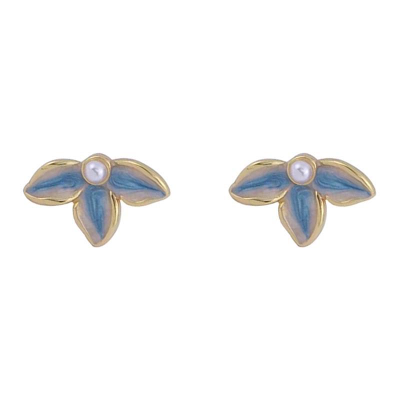 Blue Flower Stud Earrings for Women - Summer 2026 High-End Niche Design with Mosquito Coil Ear Clips