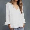 Women's Fashionable V-neck  Solid-color Pullover Casual Top