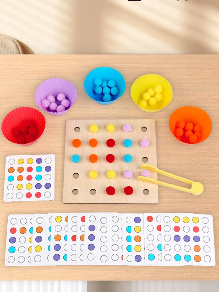 Wooden Clip Beads Toy Montessori Fine Motor Training Color Sorting Matching Early Learning Educational Toys For Children Kids