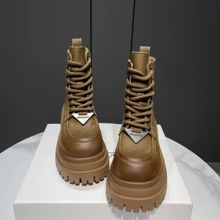 Fashion 2024 Women's Fashion Retro New Style Round Toe Lace-up Comfortable and Warm Short Boots