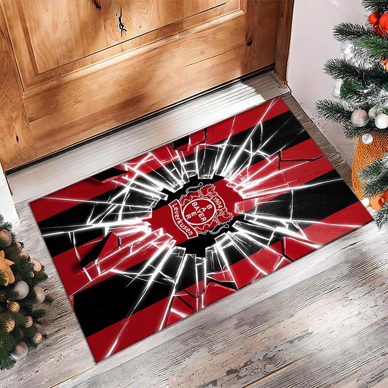 Bayer Leverkusen Football Print Crystal Velvet Rug, Comfortable Water Absorbent Non Slip Indoor Floor Carpet