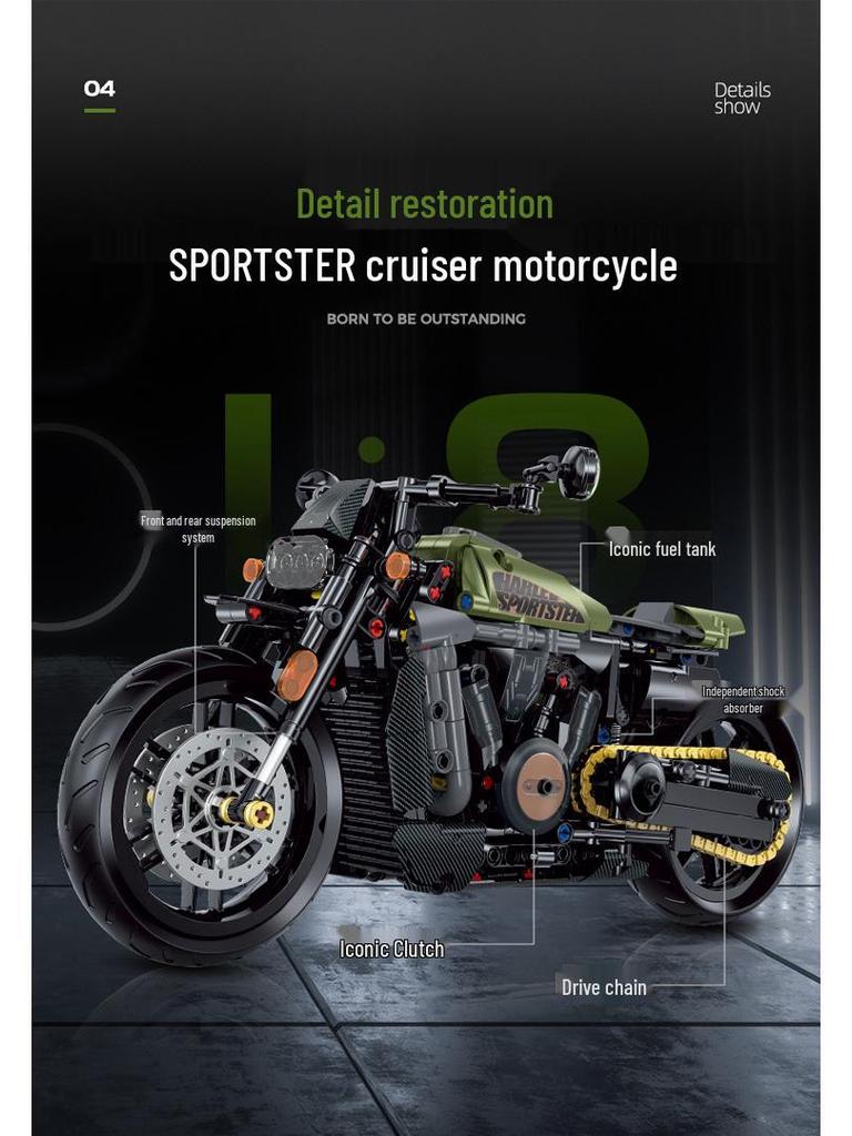 Hanoreton Duke Motorcycle Building Blocks Model - Night Road Edition