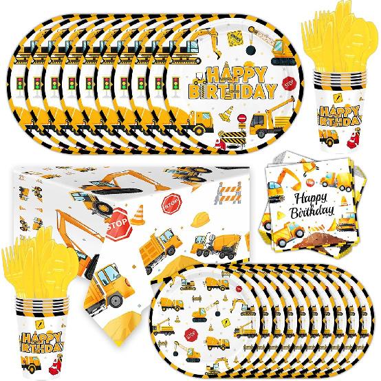 81 Pcs Construction Birthday Party Supplies Decorations Includes Tablecloth, Plates, Napkins, Cups and Tablewares for Boys Kids Construction Tractor