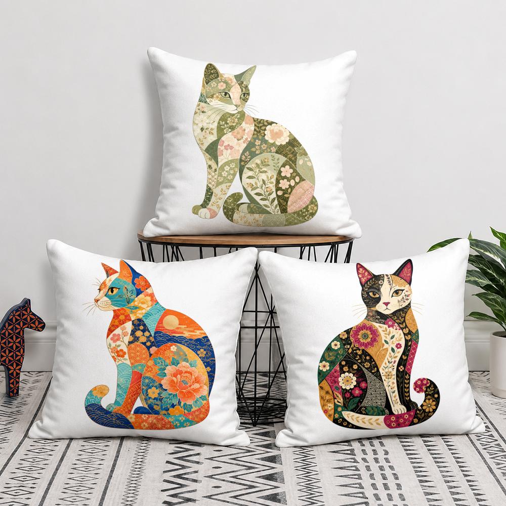 Floral Cat Pattern Cushion Cover Short Plush Soft DoubleSided Printing Pillow Case Cozy Sofa Bedroom Home Decor Gift