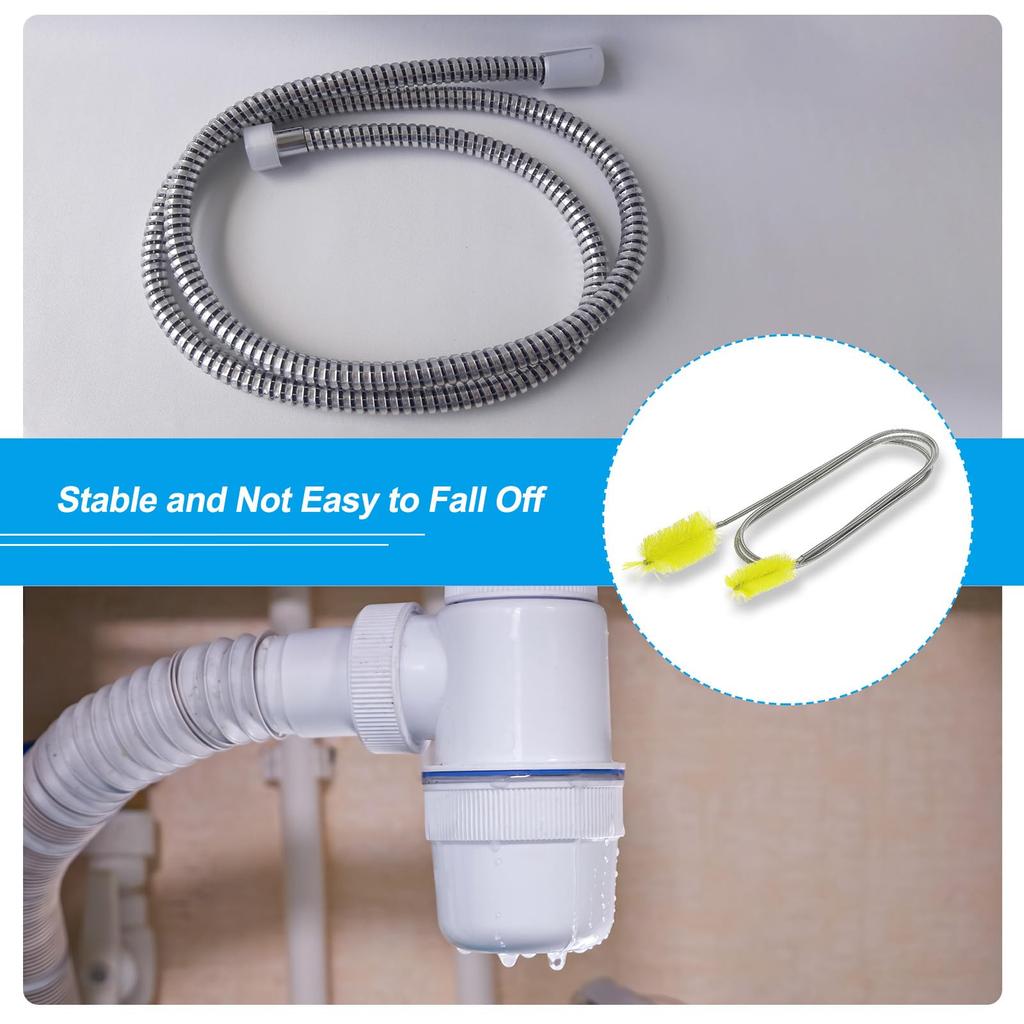 PATIKIL Flexible Long Drain Brush, 67" Double Elastic End Nylon Cleaner, Two 8" Straw Hoses, Pipe Cleaning Brush for Sink Drains, Yellow
