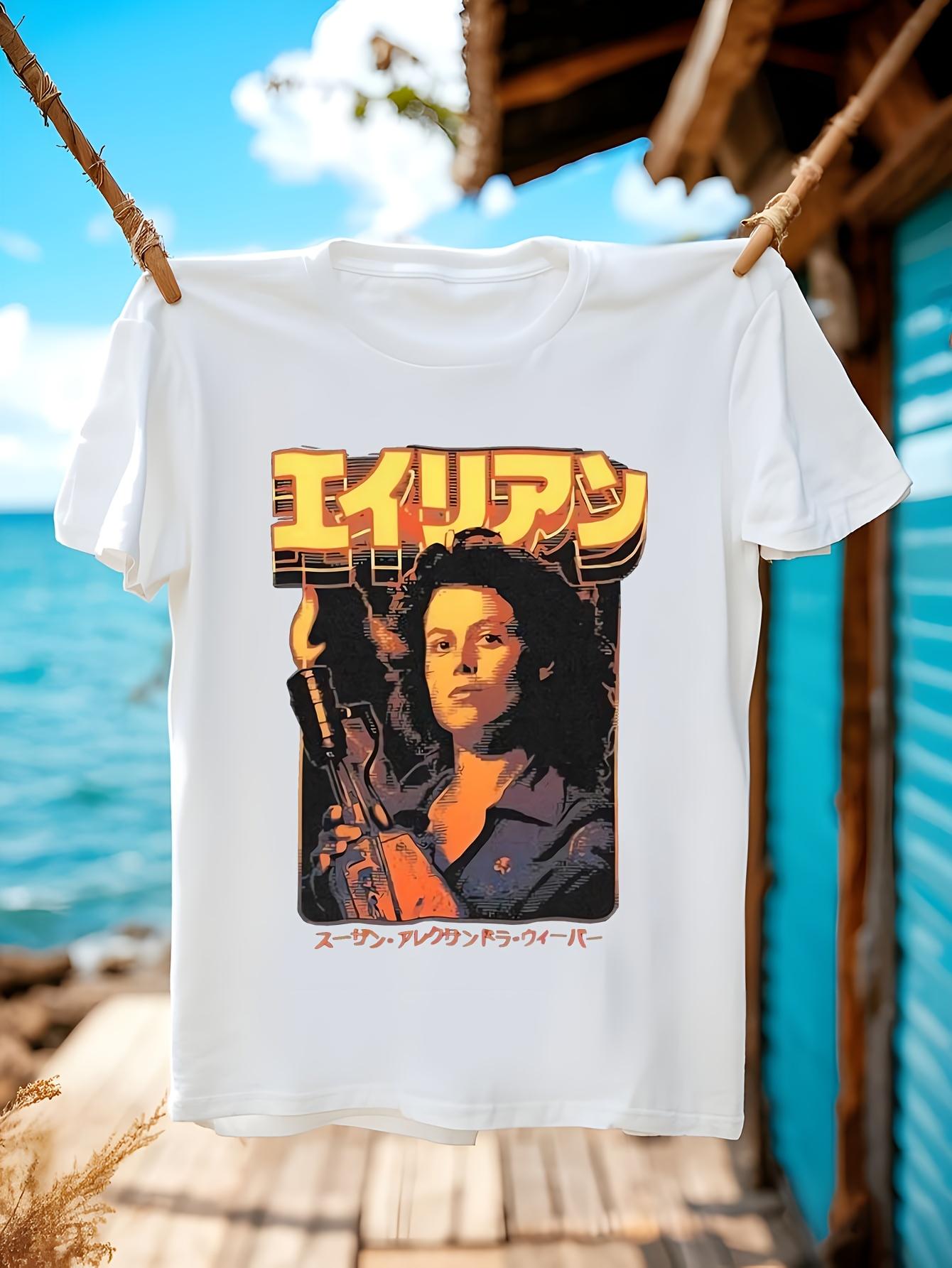 Alien Themed Cotton Tshirt - Unisex Casual Crew Neck Tee ... M