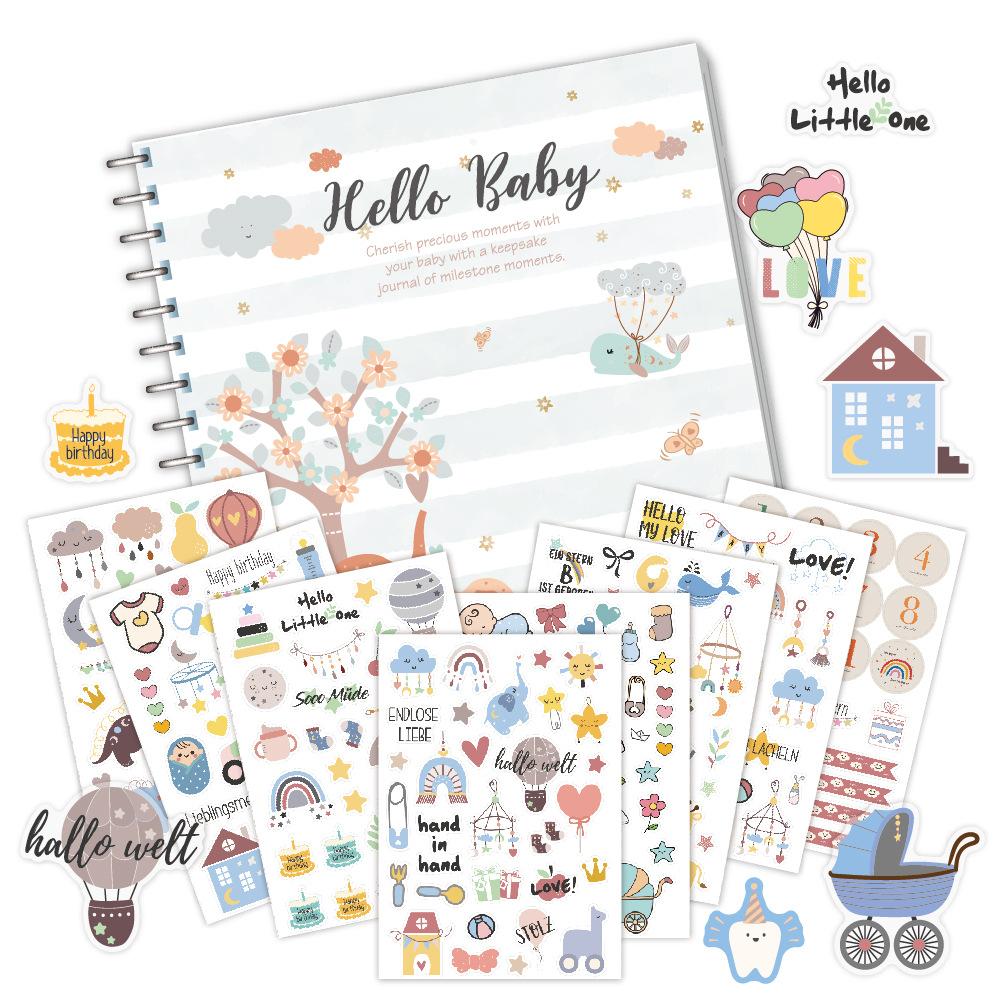 Baby Memory Book Set DIY Scrapbook Milestone Journal Handwrite Keepsake Album for Newborn Infant