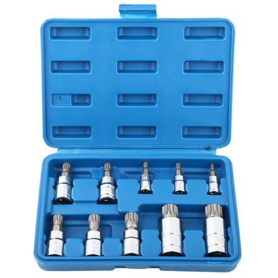 10Pcs 12 Point Triple Square Splined Bit Socket Set M4 M18 1 4  3 8  1 2  Drive Repair Tool Kit