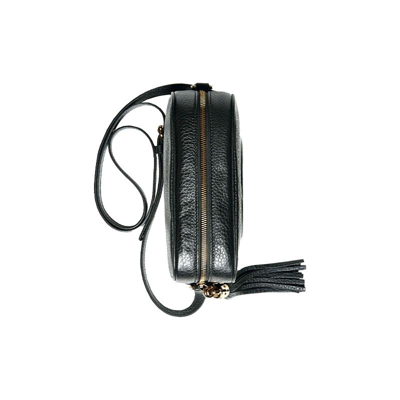 Gucci Soho Prägelogo Quastenanhänger Rindsleder Kamera Tasche Schulter Crossbody Tasche Kleine Größe Damen Schwarz