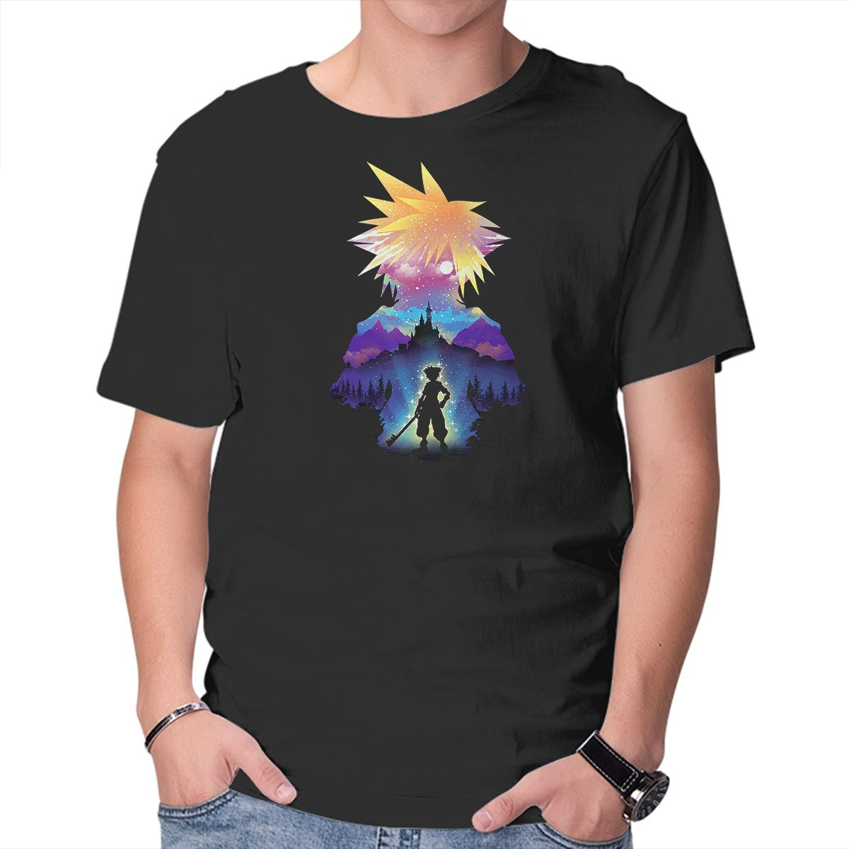 Unisex Crew Neck T-Shirt Midnight Hearts Graphic Short Sleeve Casual Tee L