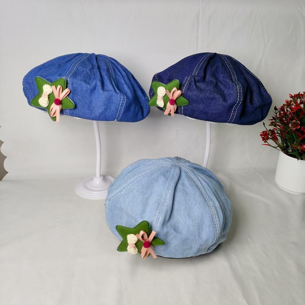 Hat female new denim beret summer versatile fashion puppy painter cloud hat showing face small spring and autumn