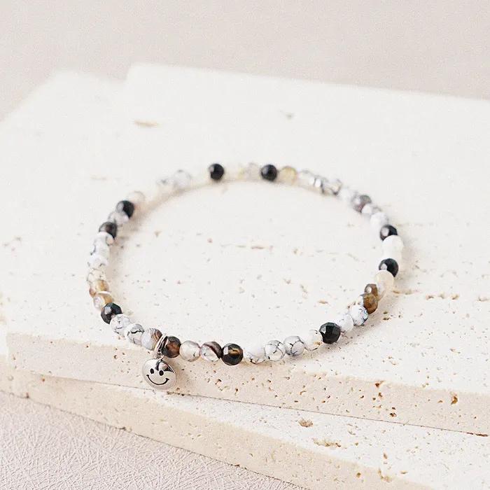 Smile Pendant 4 Black Tone Agate Gemstone Bracelet (C2501AC1214_BK)