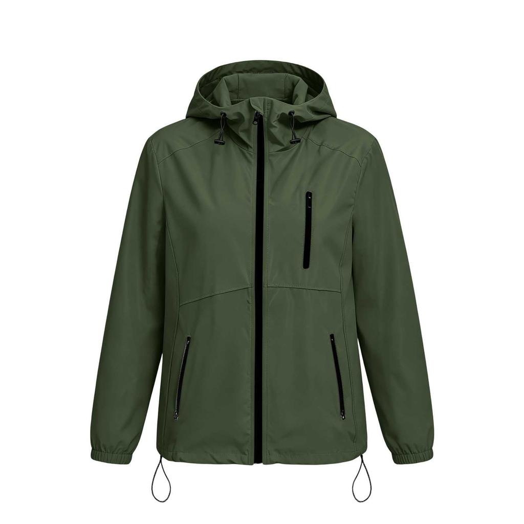 Women's Lightweight Casual Hooded Windbreaker Jacket Drawstring Waist Long Sleeve Zip Up Outerwear for Outdoor Activities