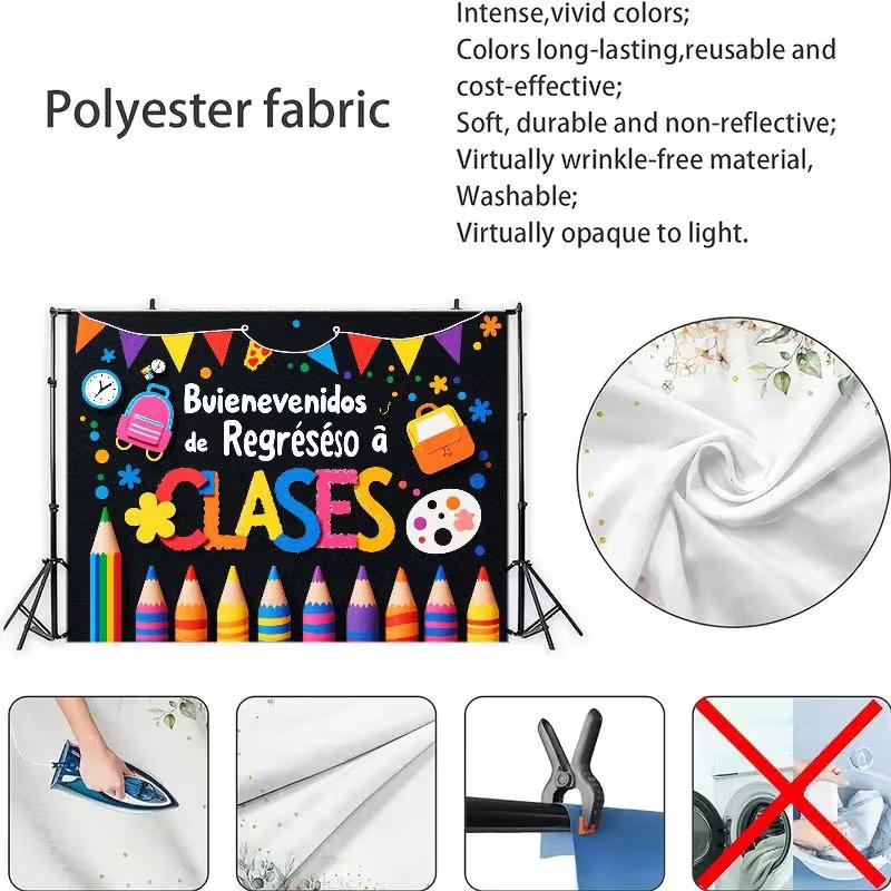 2D Regreso a Clases Backdrop, Colorful Spanish Classroom Photography Background