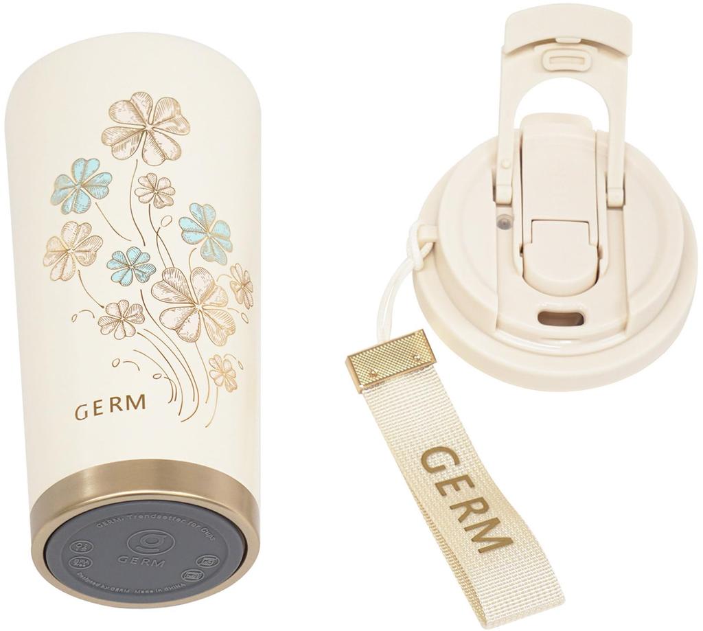 GERM [Four-Leaf Clover] Sparkling Design 500ml Tumbler  316 Stainless Steel Vacuum Insulated  Keeps Drinks Hot or Cold  Includes Lid & Straw 