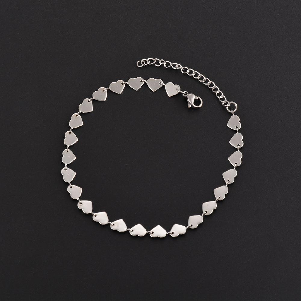 Handmade Heart Chain Necklace Bracelet Anklet For Women Stainless Steel Steel Color Fashion Jewelry With 5cm Extention Chain