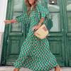 Bohemian Style Printed Lantern Sleeve Loose Maxi Dress For Casual Travel Women