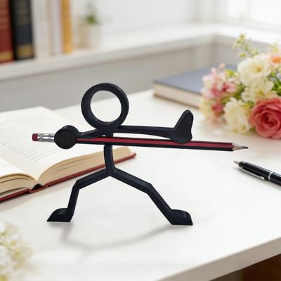 Portapenne Stampato 3D Nero Figure Stilizzate Espositore per Penne Guerrieri Stickmen Organizzatore per Matite per Casa Ufficio Accessorio da Scrivania