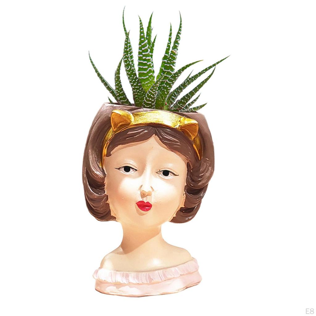Cute Female Women Girl Head Statue Plant Container Bust Flower Pot Home Cactus Planter indoor e