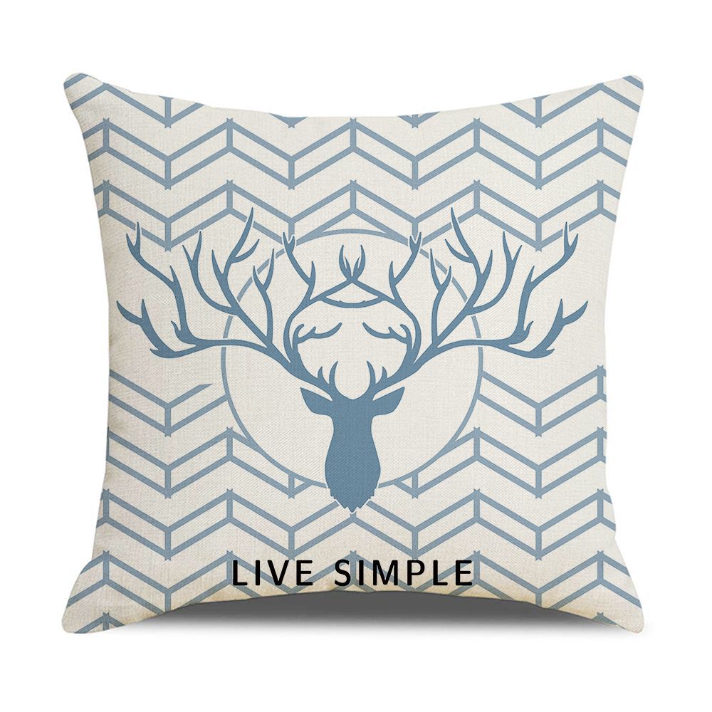 Ins Style Nordic Simple Geometric Abstract Small Fresh Green Plant Elk Linen Print Square Pillowcase