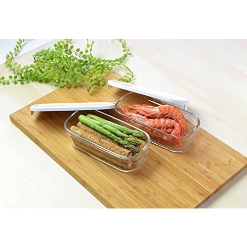 Iwaki Heat-Resistant Glass Pack & Range Box, Half, White, 500ml, Set of 2, Stackable Rectangular Packs, SKC3246-W2