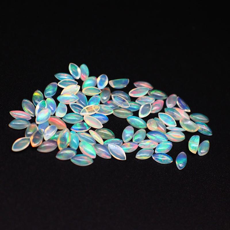 Natural Opal Cabochon Marquise Faceted Opalite Loose Stone with Strong Fire Color for Pendant or Ring Setting