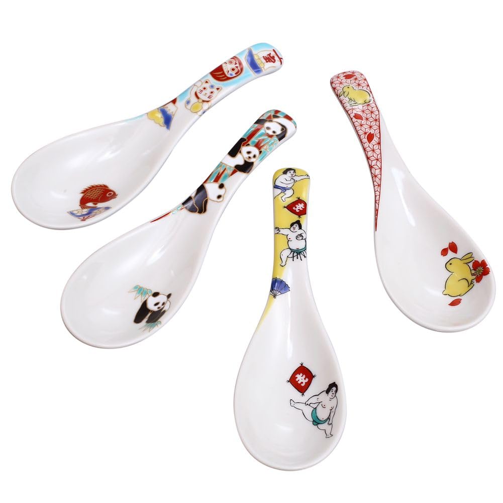 Kutani Traditional Spoon with Rabbit Gift for Wedding Favors Japanese-made ware/Kutani Gosai/Hokuriku craft/Cute Design, 14cm,