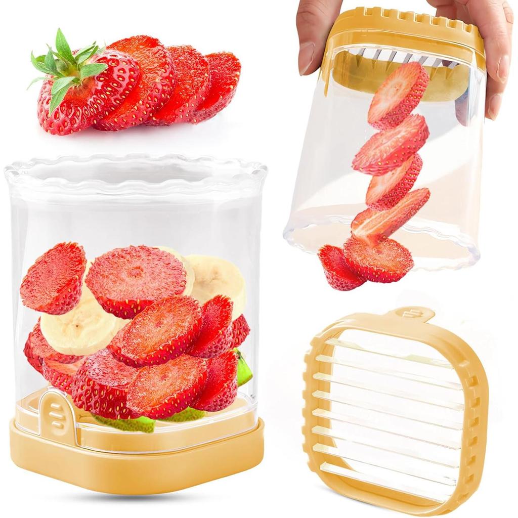 Coppa Taglia Frutta per Fragole, Banane, Uova Sode - Taglierino Staccabile con Piatto a Pressione - Lama in Acciaio Inossidabile 304 - Taglio Rapido e Sicuro
