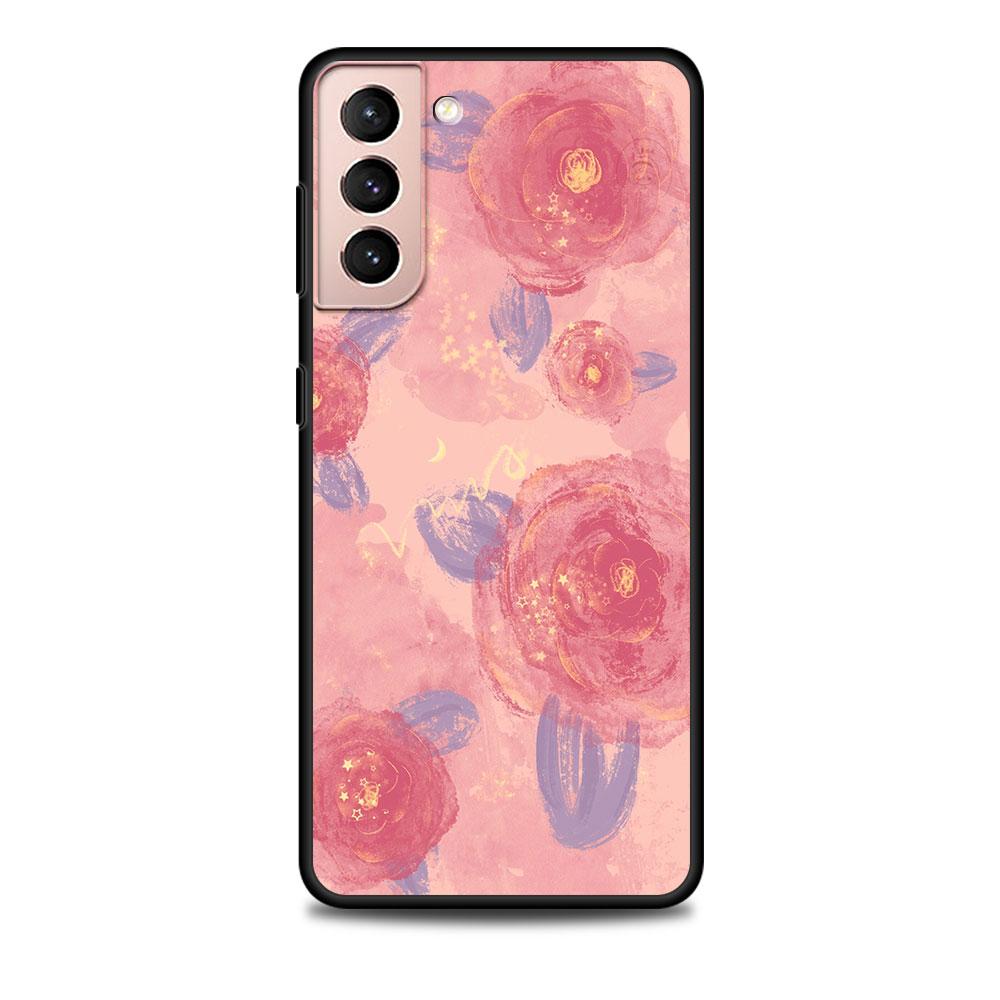 Rose Flower Painting Case for Samsung Galaxy S20 FE S22 S23 Ultra S21 S10 Lite S9 S8 Plus S7 Edge Black Soft Silicon Phone Cover
