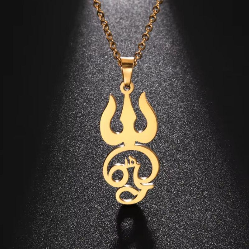 Dawapara Indien Tamil Om Symbol mit Dreizack Anhänger Edelstahl Halskette Om Shiva Symbol Yoga Vintage Talisman Schmuck