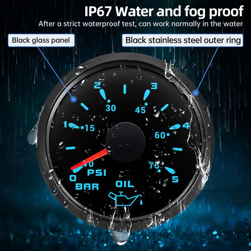 7 Color Backlight oil pressure gauge with sensor 0 to 5 bar 0-75PSI Auto Car Oil Press Meter For Marine Boat Yacht 12V24V