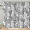 1 Piece Grey Leaf Pattern Shower Curtain With Hooks, Polyester Fabric Bathroom Divider, Modern Home Room Decor Accessory