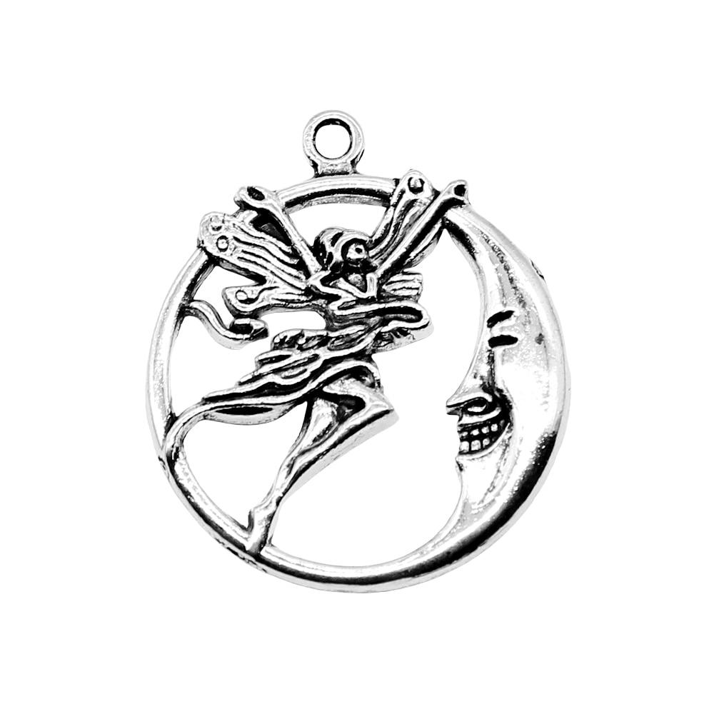 

10шт подвески с лунным ангелом античное серебро цвет цинковый сплав 26х30мм