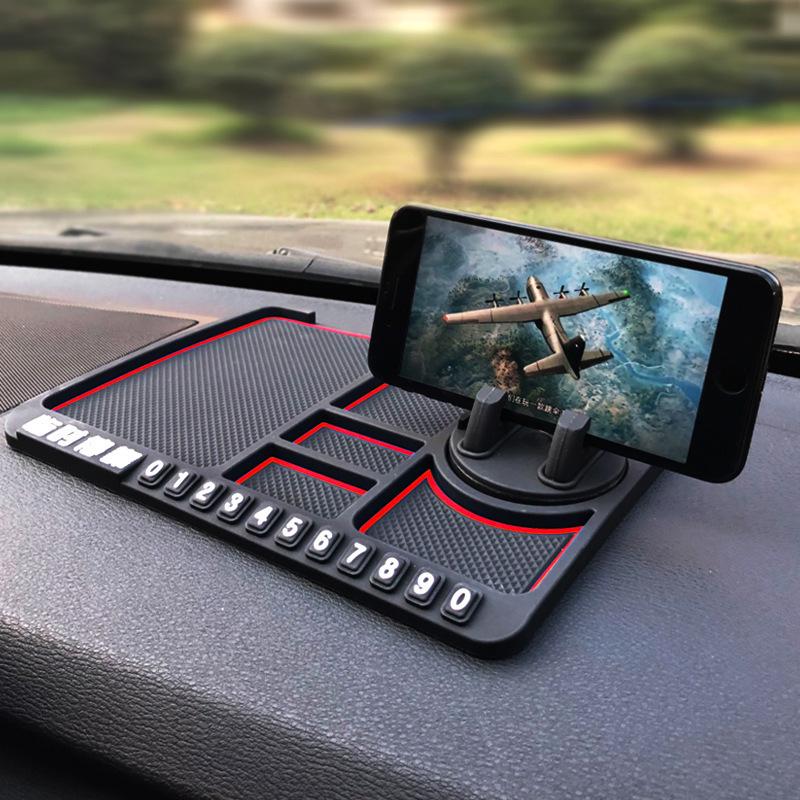 Multifunctional Non-slip Car Mat with Phone Holder & Parking Number Plate