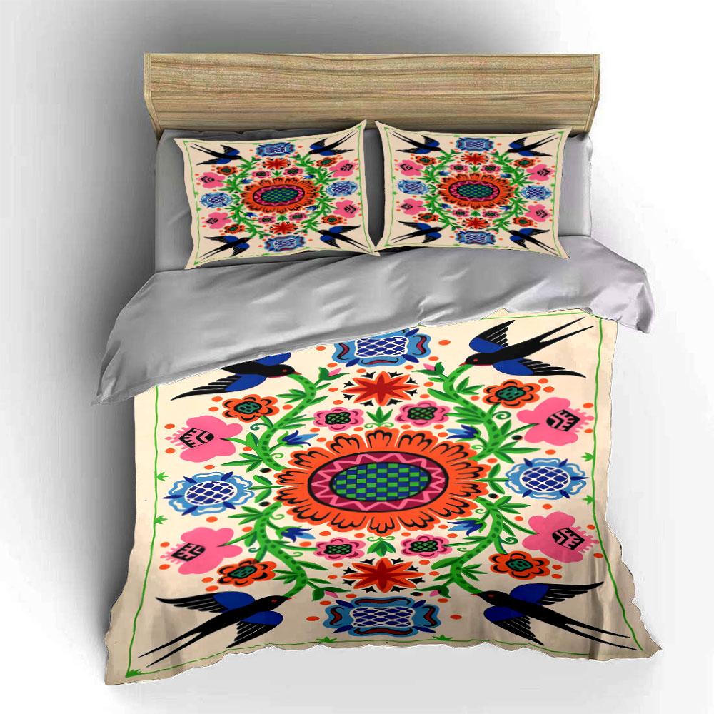 Colorful floral swallows design. Bedding sets Duvet cover sets Duvet covers Pillowcases(1 * Duvet Cover 2 * Pillowcases, without duvet insert)