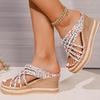 Fashion Floral Print Chunky Platform Sandal Women Plus Size Cross Strap Open Toe Sandals Ladies Non Slip Thick Bottom Wedge Sandal Mujer