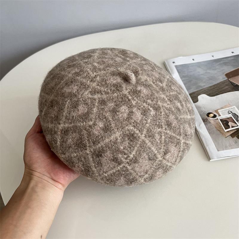 Japanese Australian 100% Wool Jacquard Beret For Girls, Autumn And Winter Artistic Retro Light Luxury Casual Warm Painter Hat